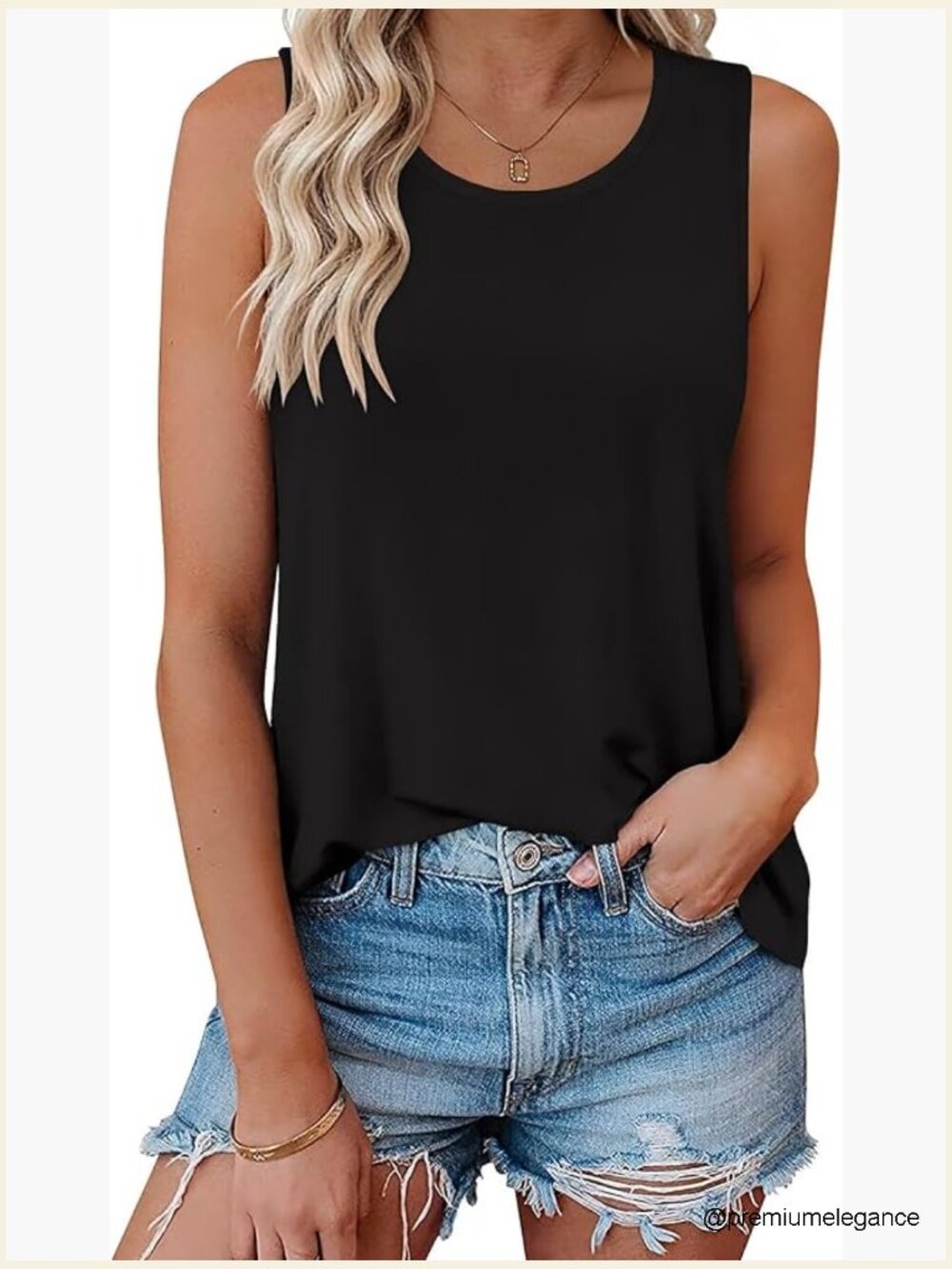 Women's Crew Neck Tank Top Loose Fit Summer Sleeveless Blouse